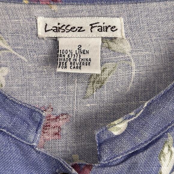 Laissez Faire Tunic Shirt 2 / 2X Blue Floral Linen Lagenlook‎ Vintage Relaxed - Picture 6 of 10